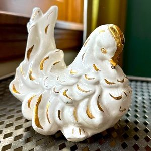 Vintage Ceramic Bird Dove White with Gold Accents
